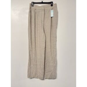 Blue‎ Sol Medium Solid Beige Linen /Rayon Wide Leg Pants Zip Button #19